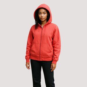 Athleta Hoodie Jacket Womens Large Pink Fleece Lined Full Zip Coat Activewear